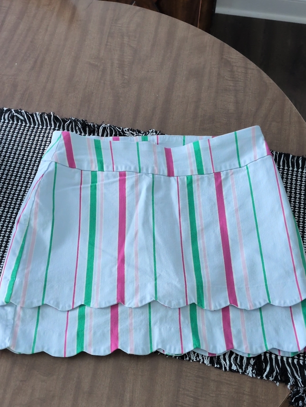 crown & ivy White Mini Skirt with Pink & Green Stripes